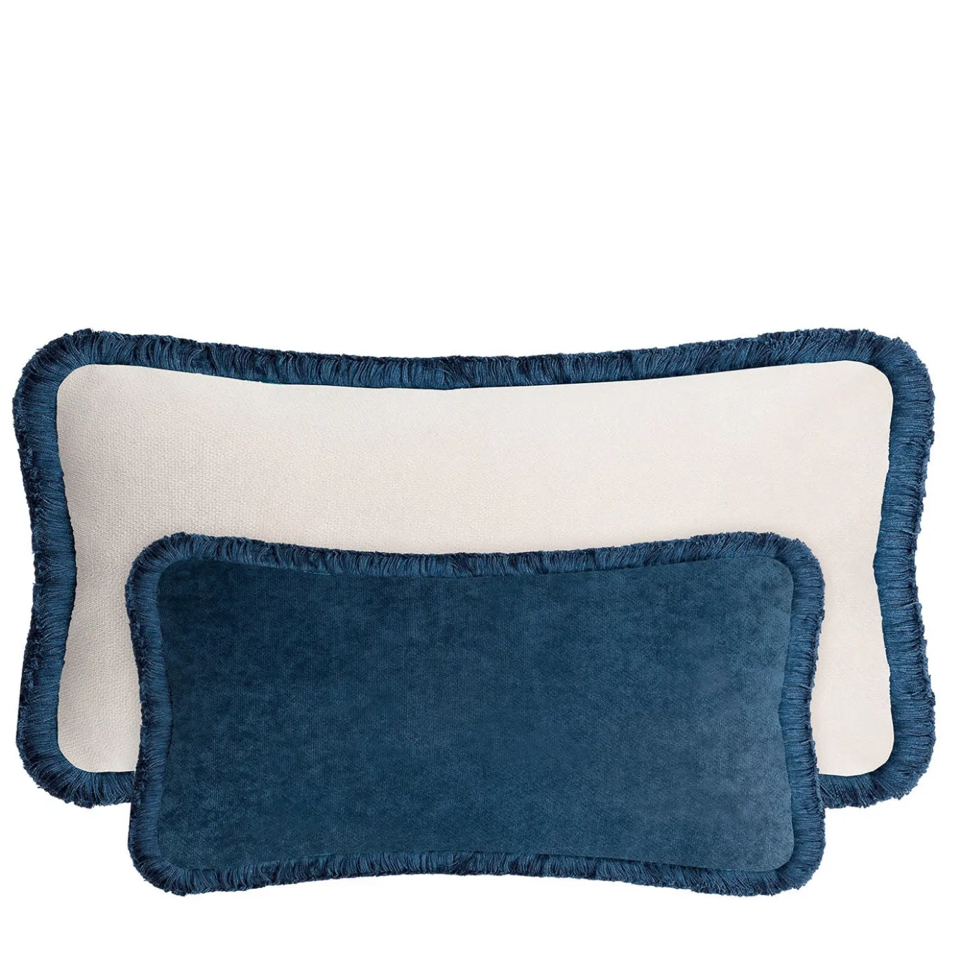 Cuscino Happy in velluto bianco e blu a forma di coppia