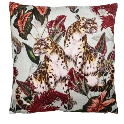 Cuscino in lino Animalia con ghepardi e vegetazione rossa