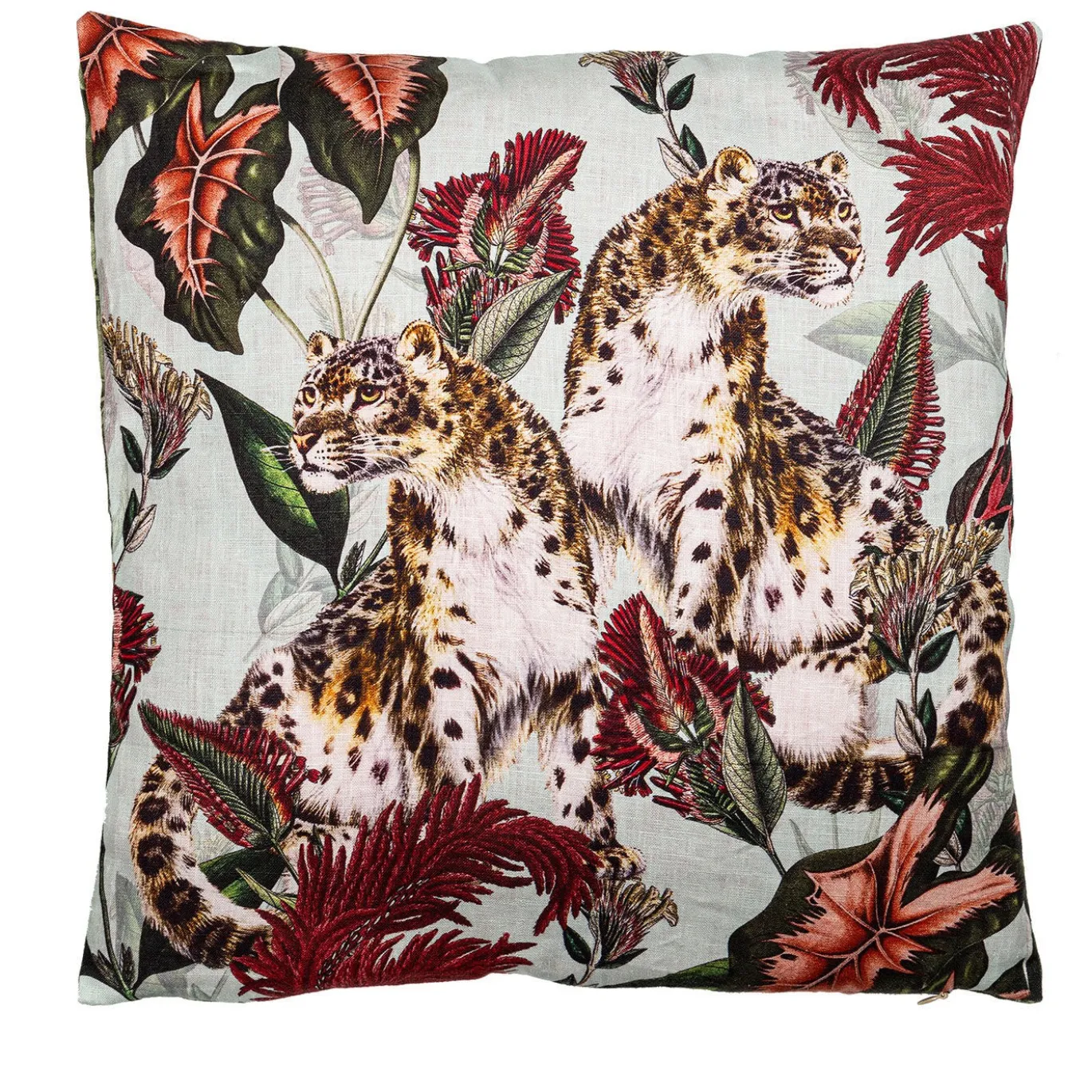 Cuscino in lino Animalia con ghepardi e vegetazione rossa