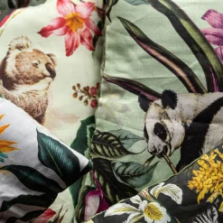 Cuscino in lino Animalia con panda e fiori viola