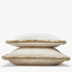 Cuscino in lino Happy a righe bianche e beige
