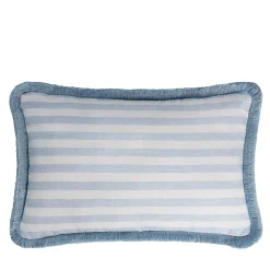 Cuscino in lino Happy a righe bianche e azzurre