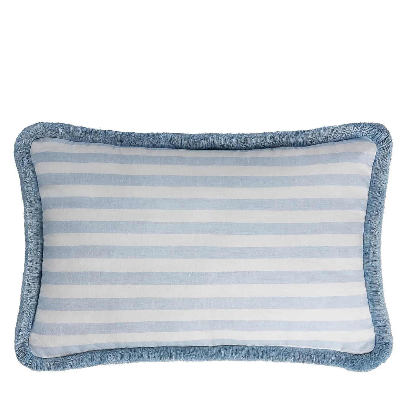 Cuscino in lino Happy a righe bianche e azzurre