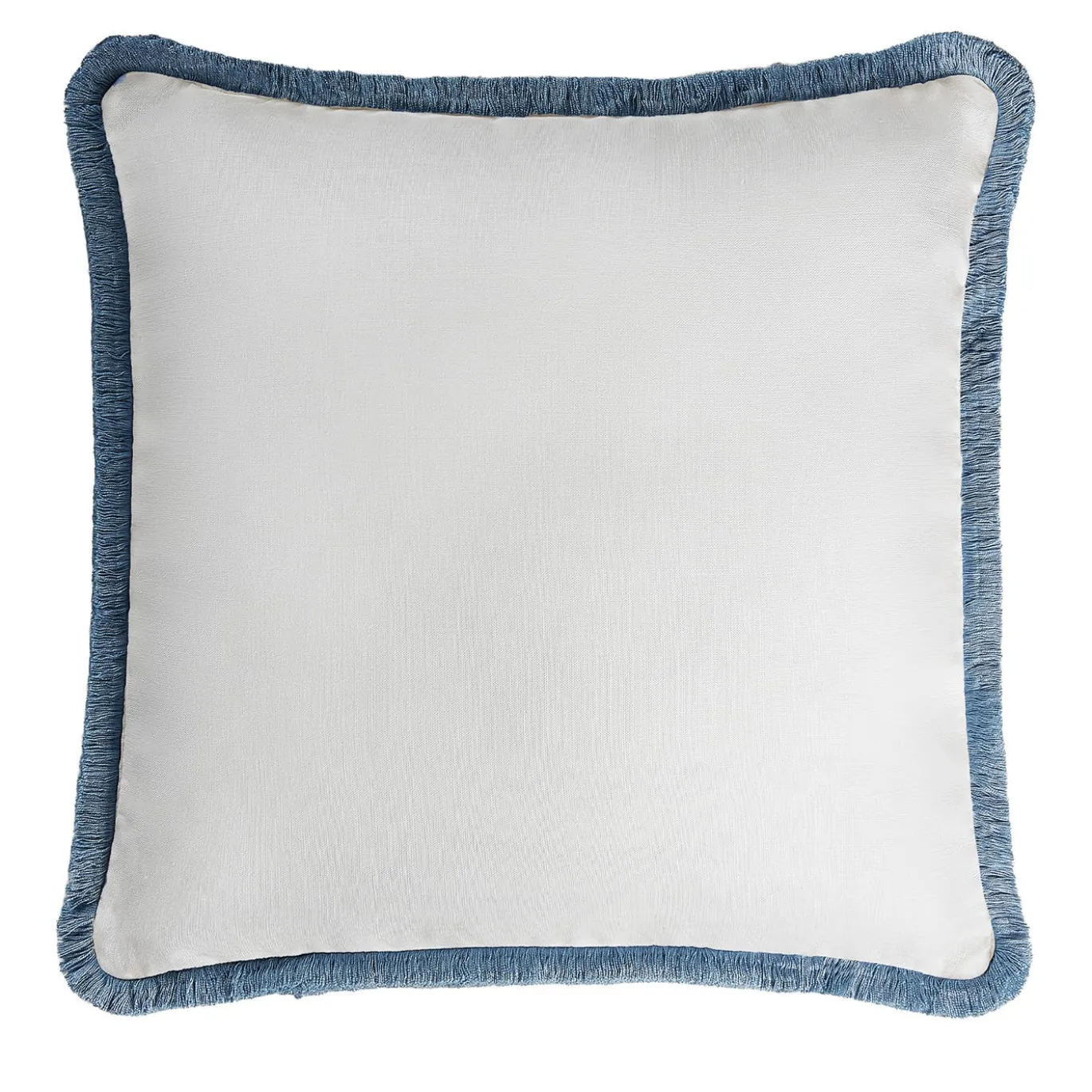 Cuscino in lino Happy bianco con frange azzurre