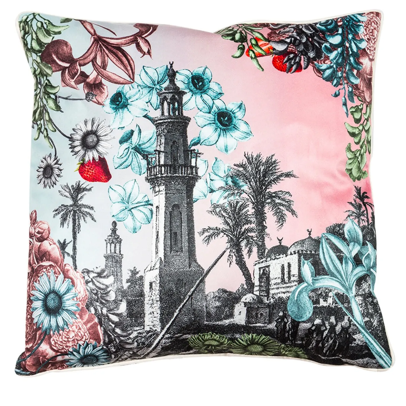 Cuscino in velluto Cairo con paesaggio e fiori #3