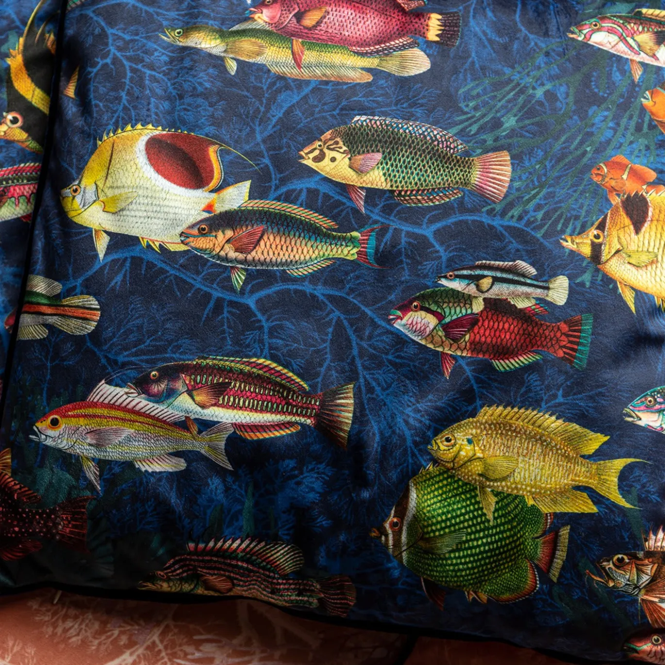 Cuscino in velluto delle isole Amami con pesci tropicali #3