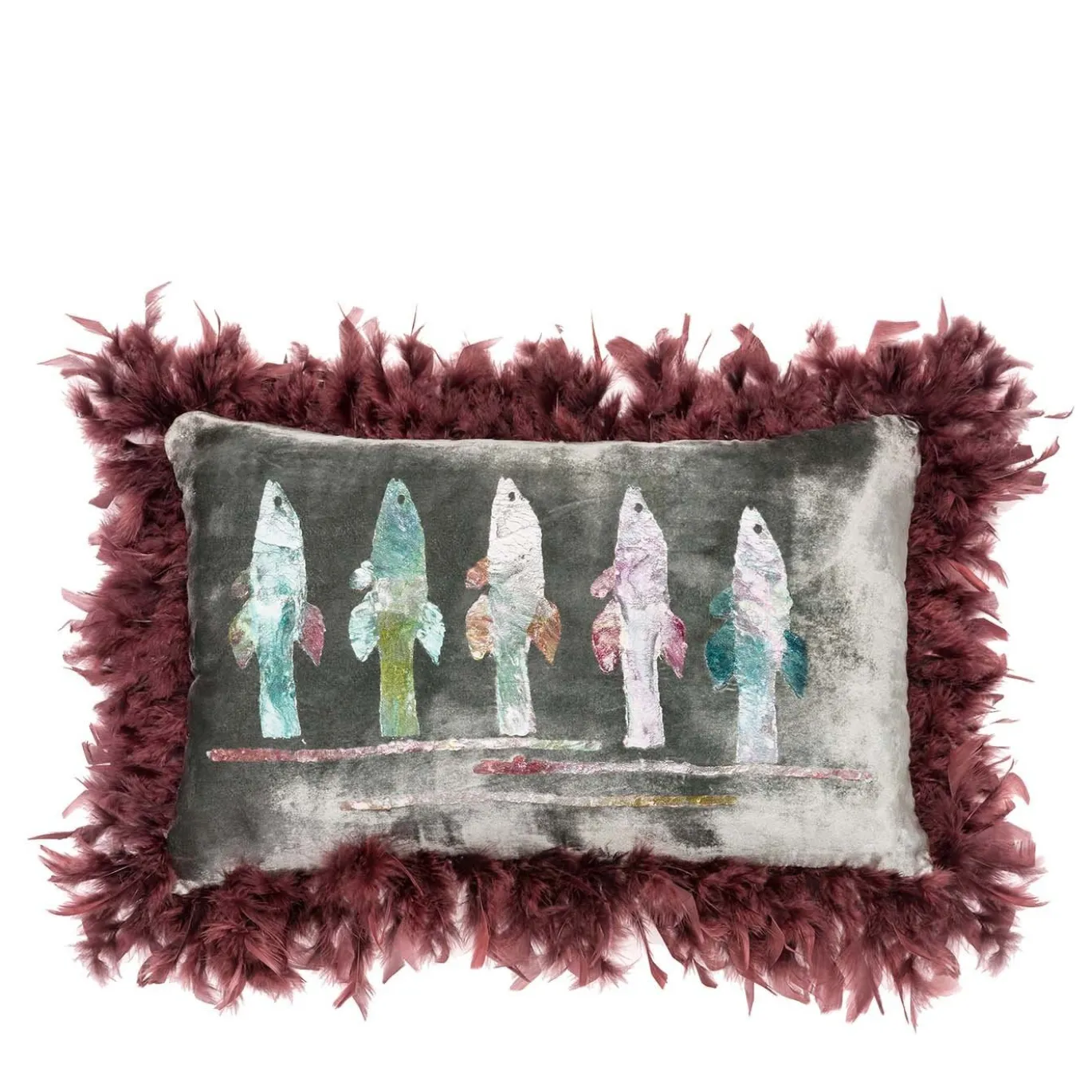 Cuscino in velluto plumage marrone