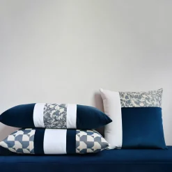 Cuscino Nastro Rettangolare Pied de Poule e Velluto Blu
