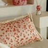 Cuscino piccolo con frange rosse e fucsia