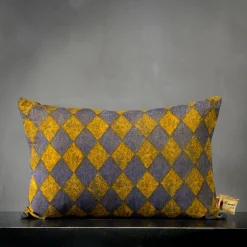 Cuscino Pungitopo Rettangolare a Motivo Diamante in Velluto Giallo e Blu