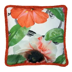 Cuscino quadrato con frange White Flower di Carlo Rampazzi