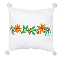 Cuscino quadrato Costumbres in cotone bianco con ricamo floreale