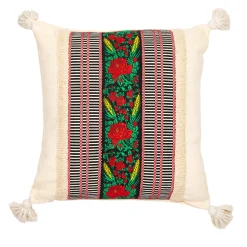 Cuscino quadrato Costumbres in cotone beige con dettaglio floreale