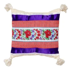 Cuscino quadrato Costumbres in cotone beige e raso viola