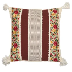 Cuscino quadrato Costumbres in cotone beige con strisce marroni e floreali