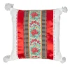 Cuscino quadrato Costumbres in cotone bianco e raso rosso