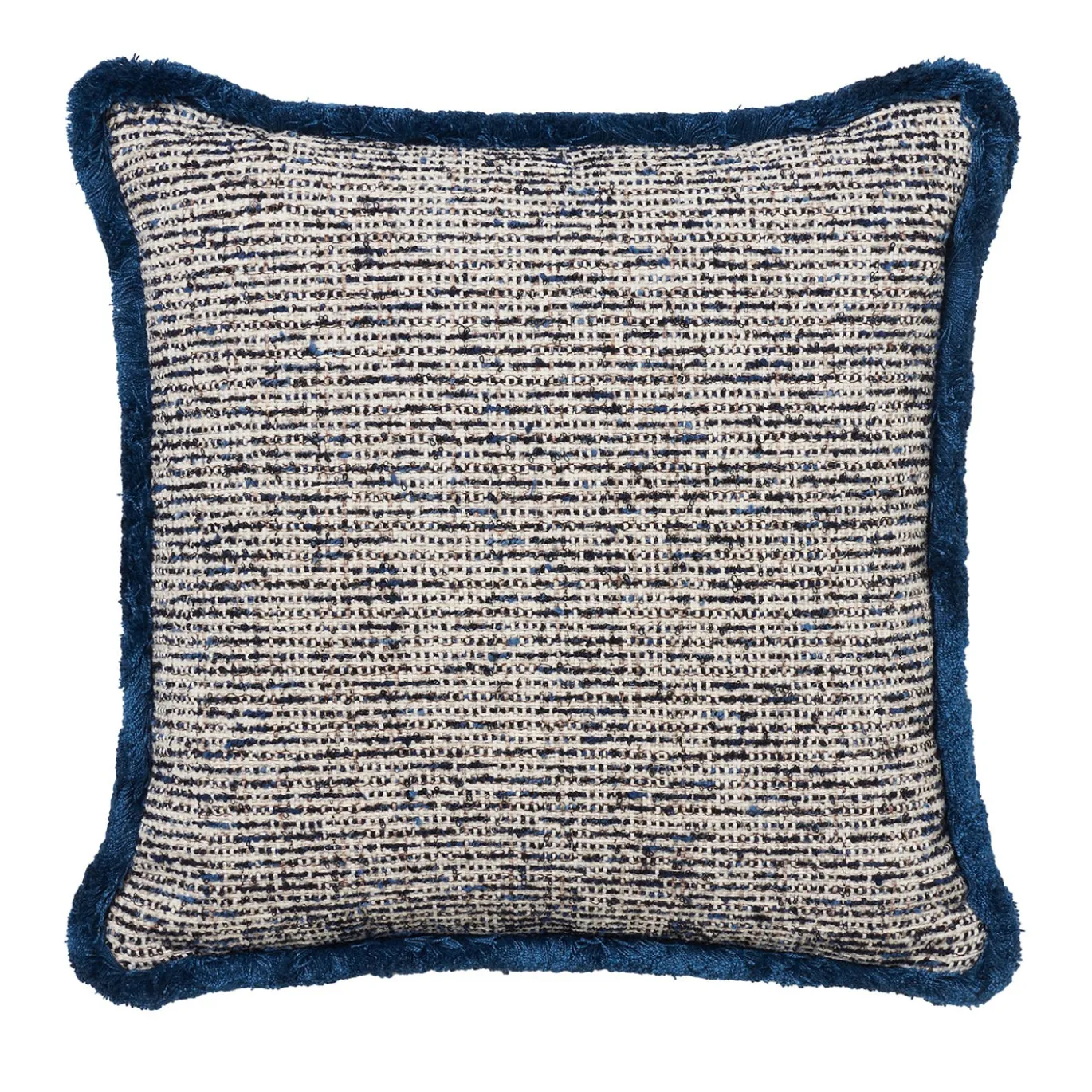 Cuscino quadrato in bouclé con frange blu