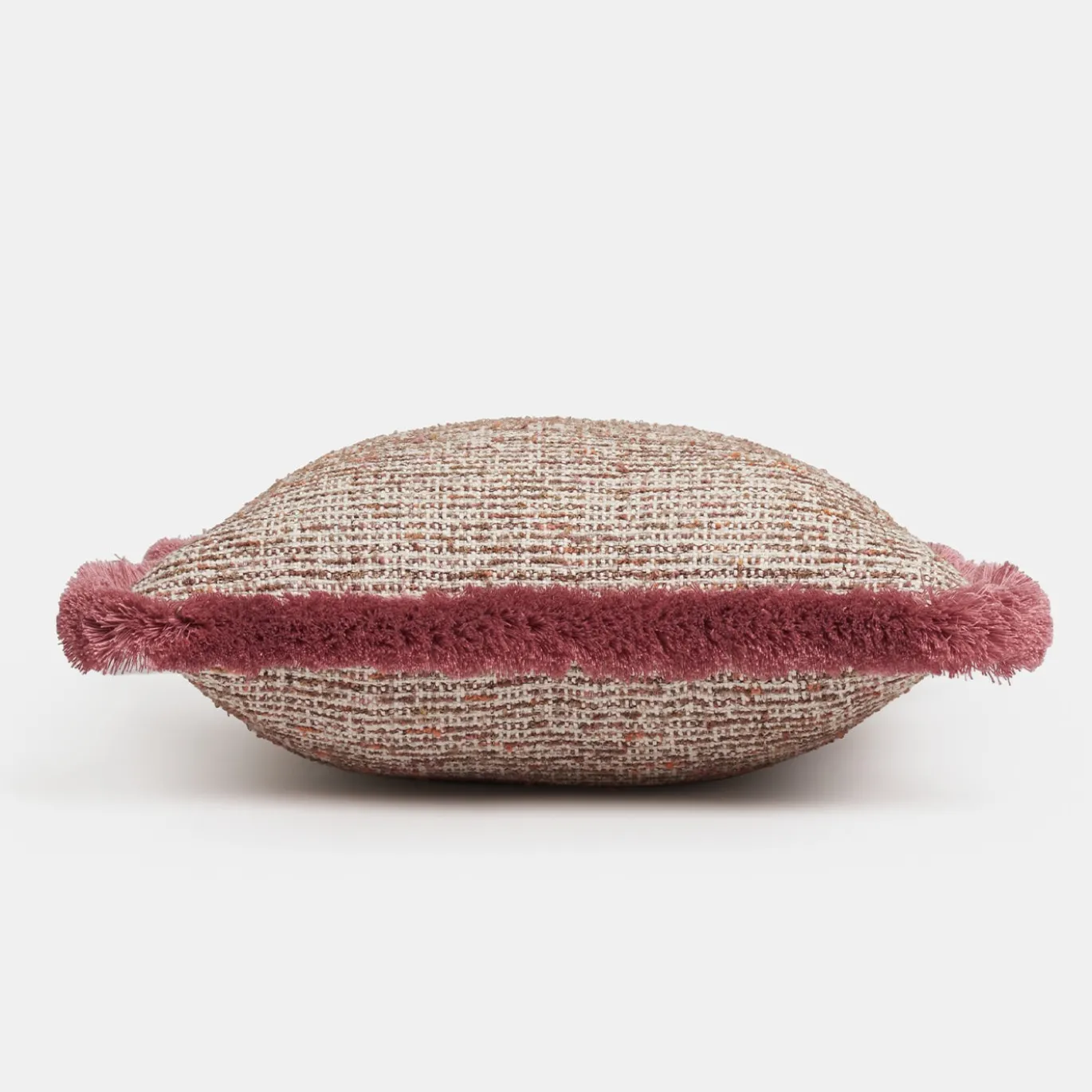 Cuscino Quadrato in Bouclé Rosa con Frange