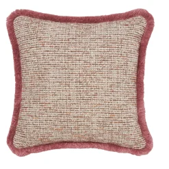 Cuscino Quadrato in Bouclé Rosa con Frange