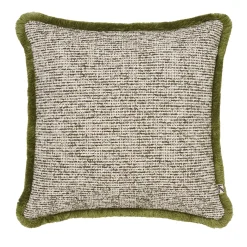 Cuscino Quadrato in Bouclé Verde con Frange