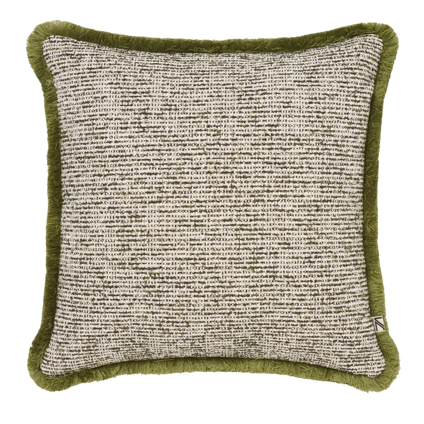 Cuscino Quadrato in Bouclé Verde con Frange