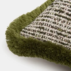 Cuscino Quadrato in Bouclé Verde con Frange