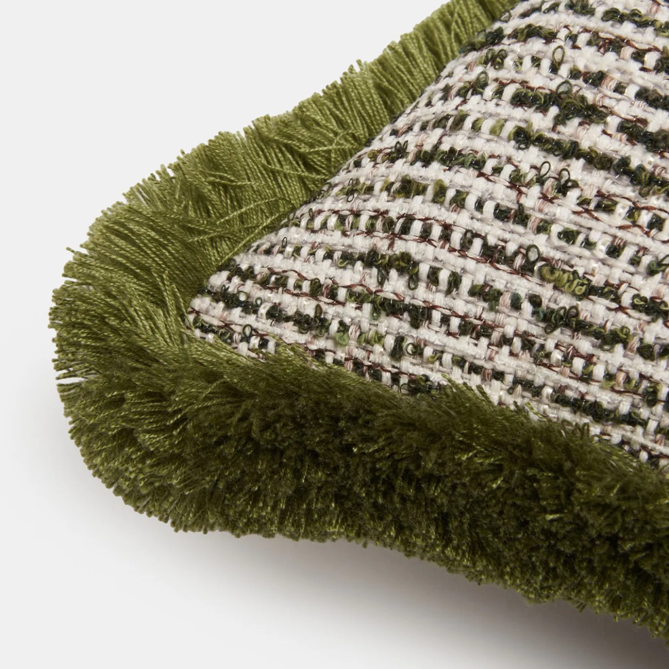 Cuscino Quadrato in Bouclé Verde con Frange