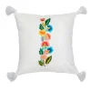 Cuscino quadrato in cotone bianco con ricamo floreale
