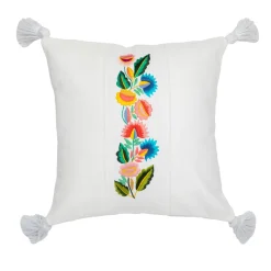 Cuscino quadrato in cotone bianco con ricamo floreale