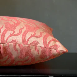 Cuscino quadrato in lino e seta Dresda Floral Coral