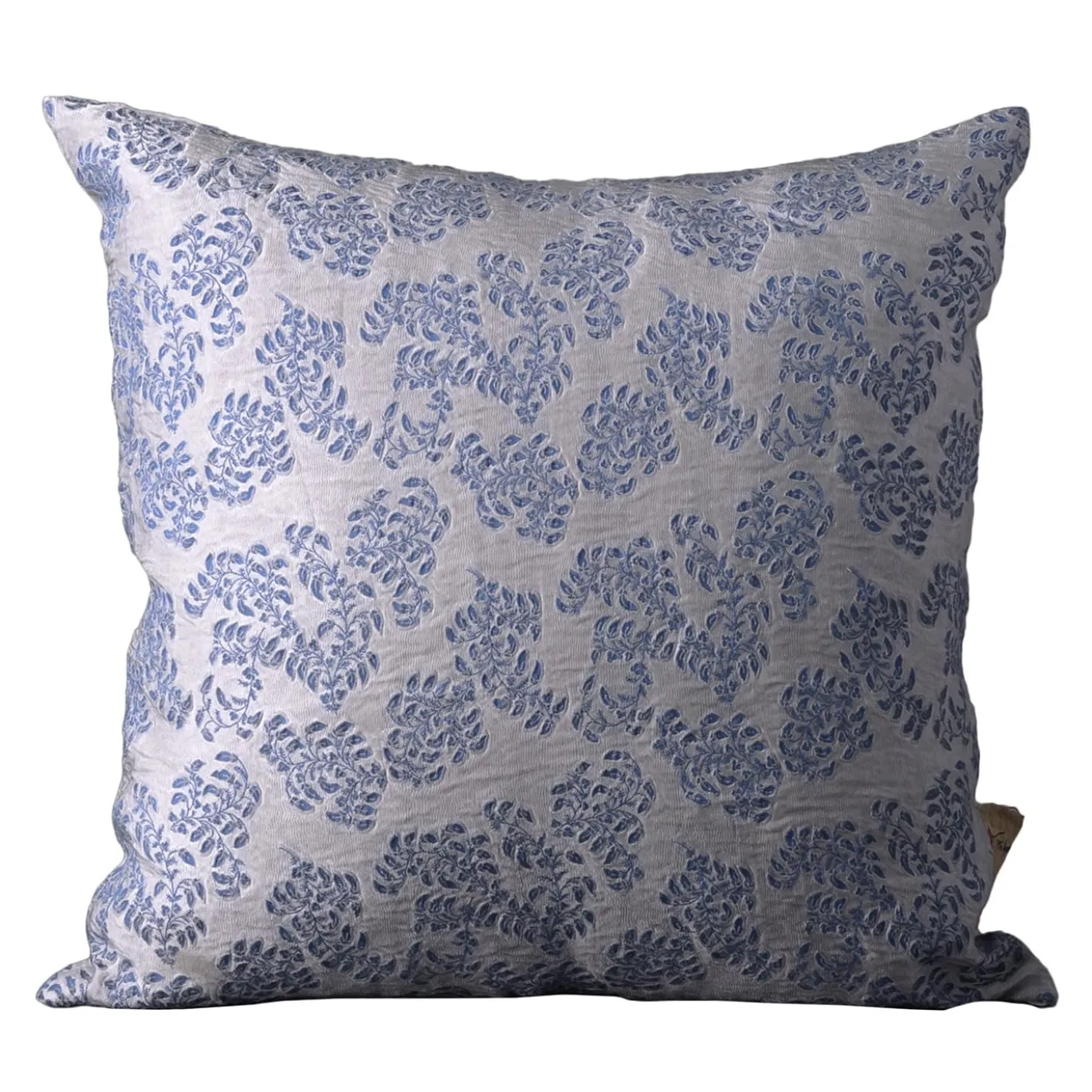 Cuscino quadrato Murcia in jacquard floreale argentato e blu