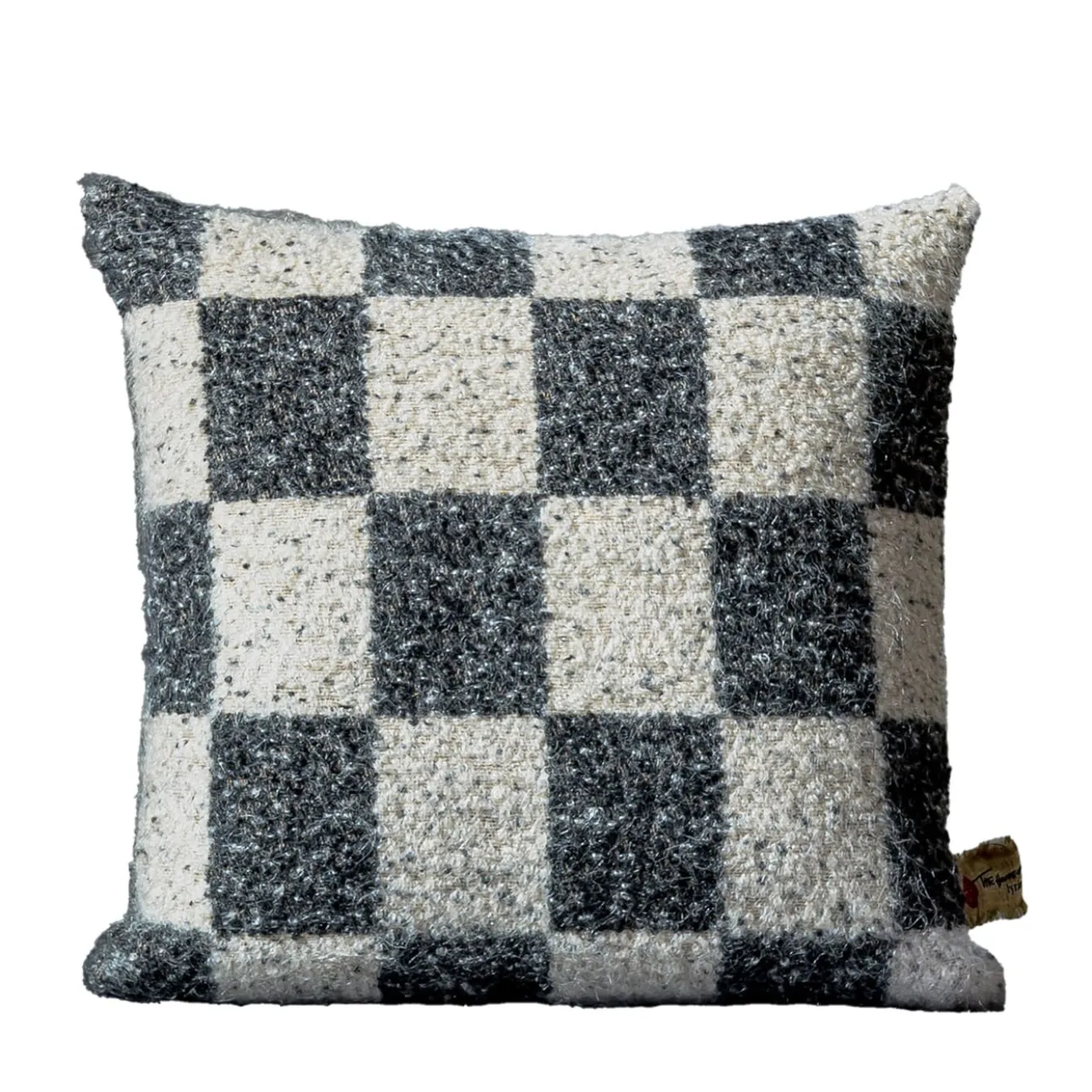 Cuscino quadrato Ronce a scacchi bianchi e neri in mohair