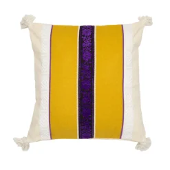 Cuscino quadrato Superior in cotone con righe gialle e viola e ricamo