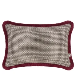 Cuscino rettangolare beige con frange bordeaux