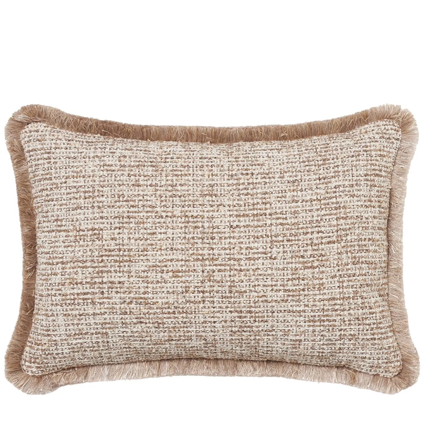 Cuscino Rettangolare Bouclé con Frange Beige