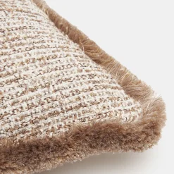 Cuscino Rettangolare Bouclé con Frange Beige