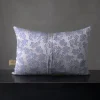 Cuscino rettangolare in jacquard blu e argentato con motivo floreale Murcia