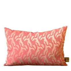 Cuscino rettangolare in lino e seta Dresda Floral Coral