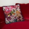 Cuscino reversibile in fantasia floreale e velluto bordeaux