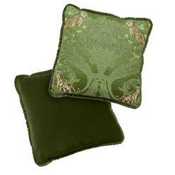 Cuscino reversibile in seta Jungle e velluto verde muschio