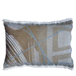Cuscino Reverso con frange double-face in mousse di moka e blu