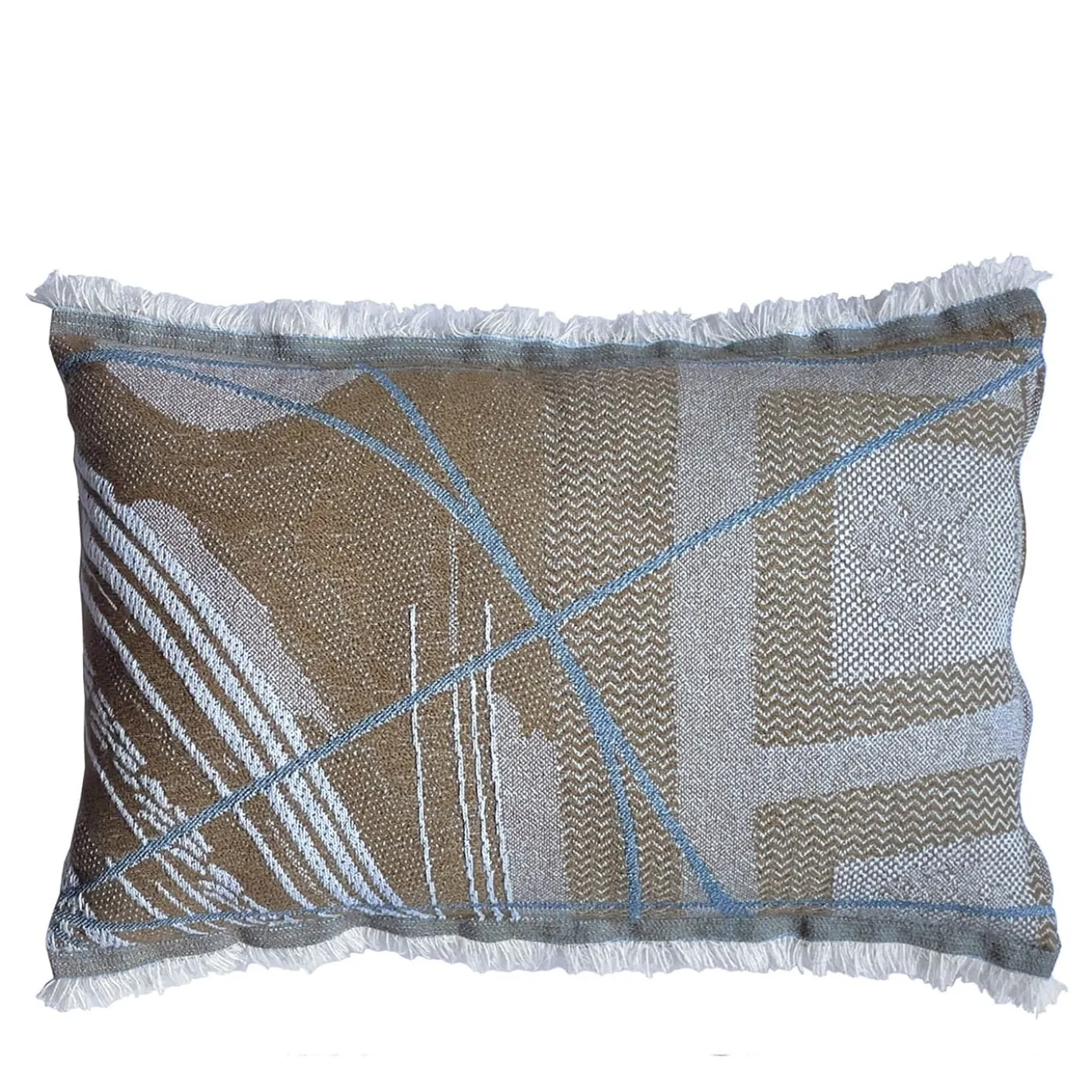 Cuscino Reverso con frange double-face in mousse di moka e blu