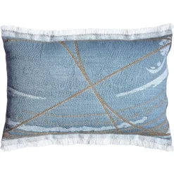 Cuscino Reverso con frange double-face in mousse di moka e blu