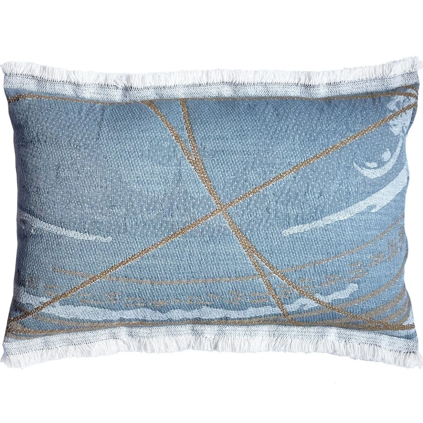 Cuscino Reverso con frange double-face in mousse di moka e blu