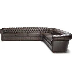 Divano angolare Chesterfield pelle marrone