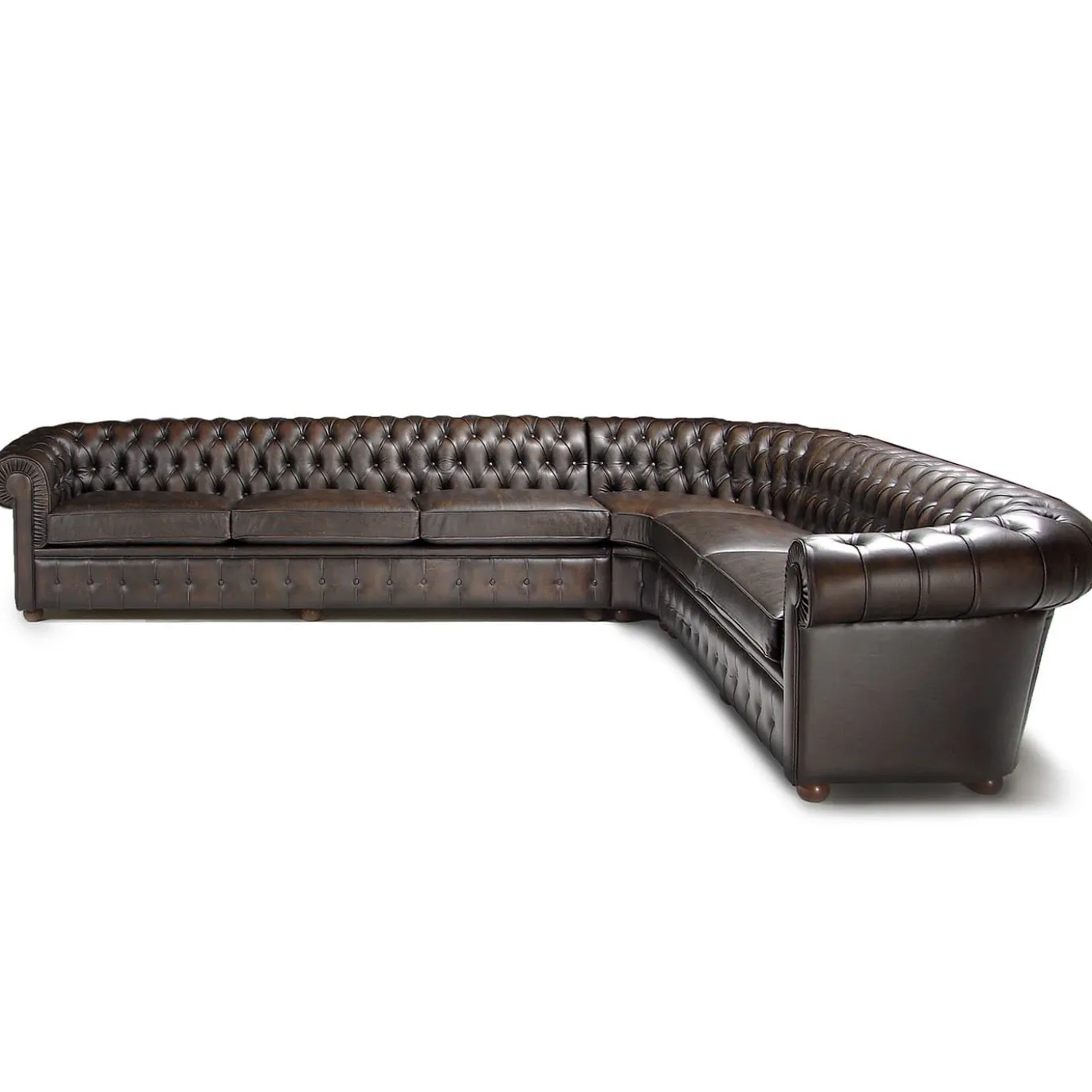 Divano angolare Chesterfield pelle marrone