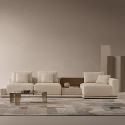 Divano Azaru Bianco con Inserti in Rovere e Travertino