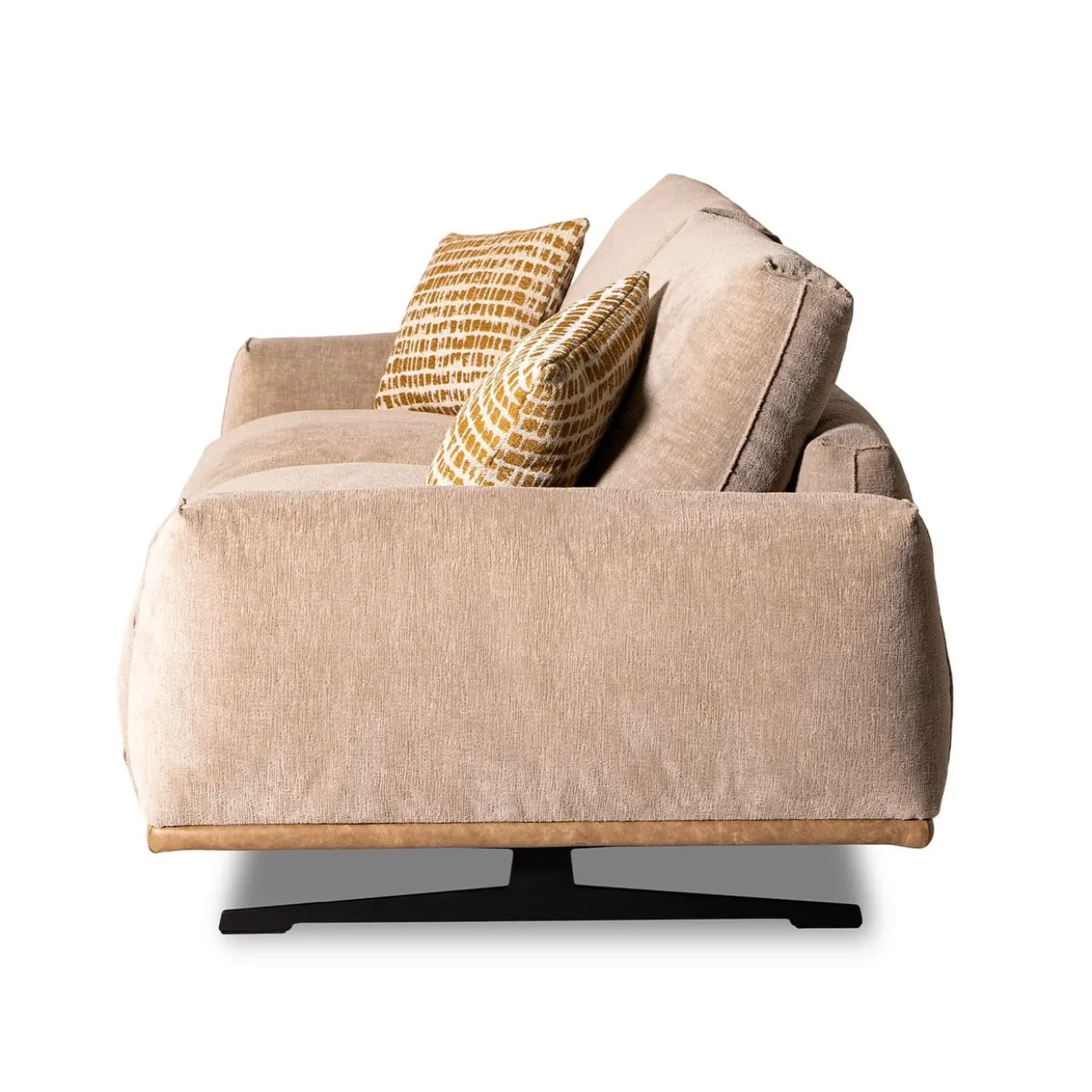 Divano Boboli in Tessuto Beige e Pelle Cammello