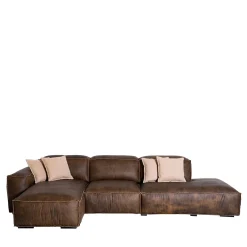 Divano componibile Placido con chaise longue e Free Side in pelle marrone