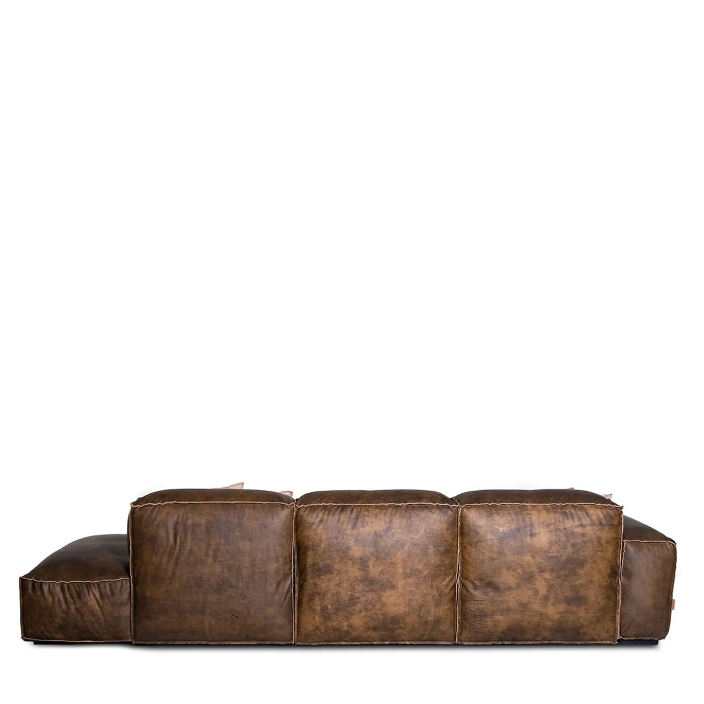 Divano componibile Placido con chaise longue e Free Side in pelle marrone